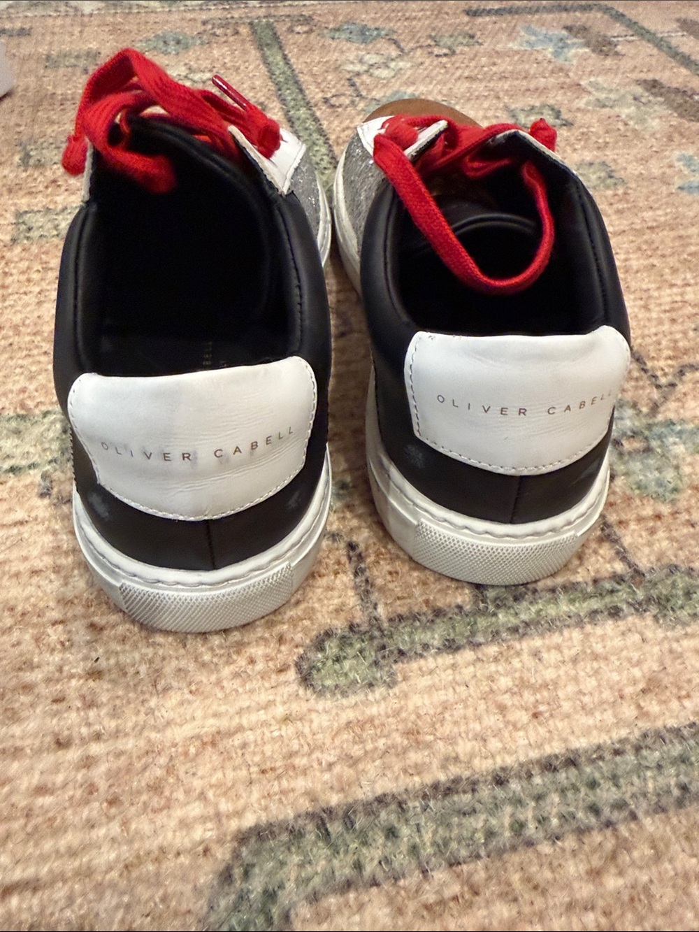 Oliver Cabell Women’s PeytonLow-Top Sneakers - Brown/White/Silver with Red Laces - Picture 3 of 6